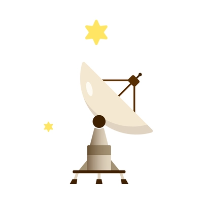 Space composition with image of satellite dish antenna pointing to sky with stars vector illustration