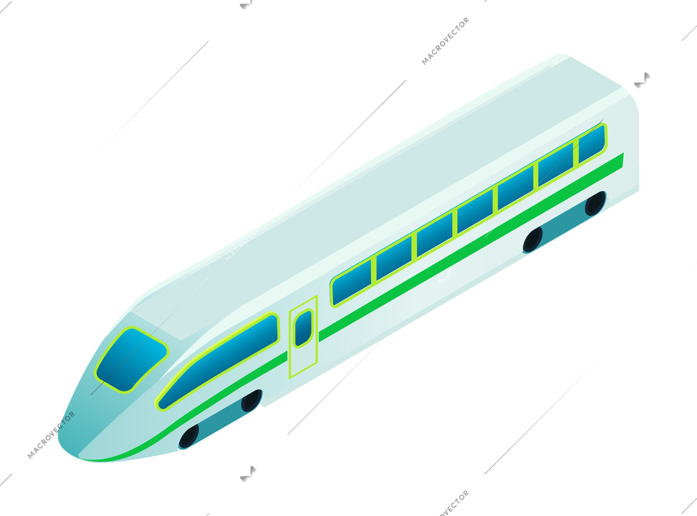 Isometric electric transport ecology friendly vehicle composition with isolated image of intercity train vector illustration