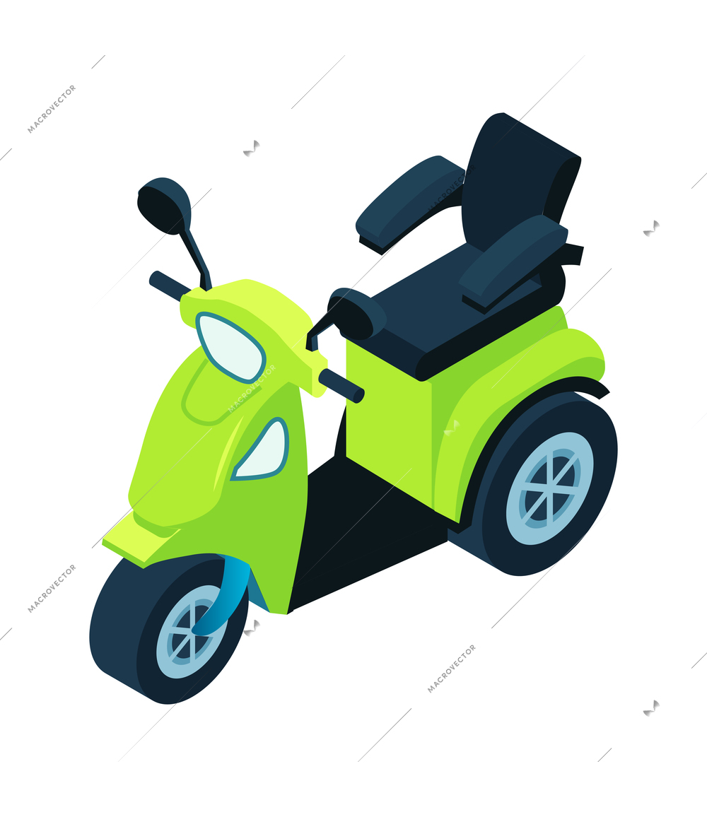 Isometric electric transport ecology friendly vehicle composition with isolated image of scooter vector illustration