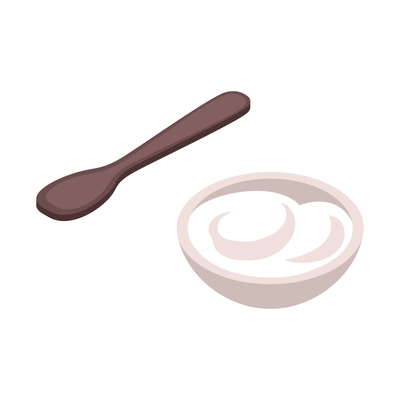 Isometric cosmetologist composition with isolated images of spoon and cream in dish vector illustration