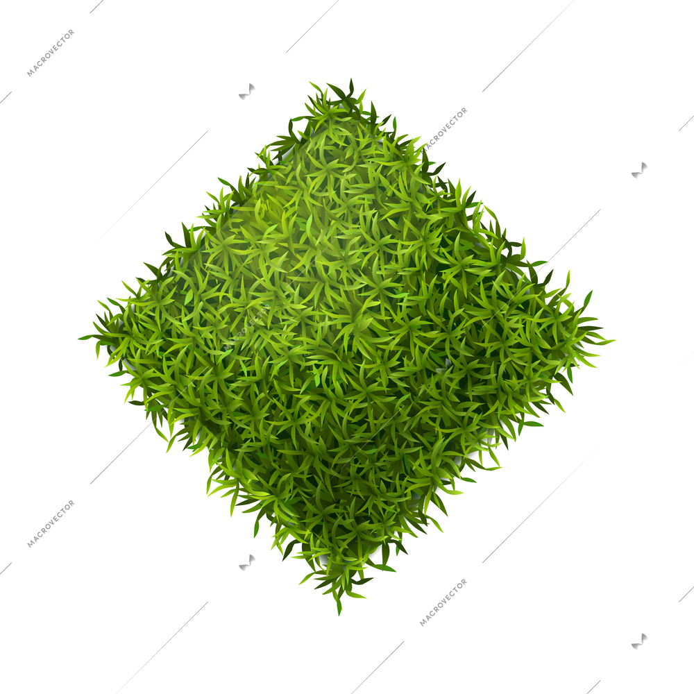 Realistic green grass form composition with isolated piece of diamond shaped grass lawn vector illustration