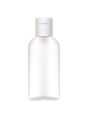 Sanitizer bottles realistic composition with empty sanitizer bottle with closed cap vector illustration