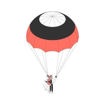 Air tourism extreme isometric composition with view of man jumping with open parachute and instructor vector illustration