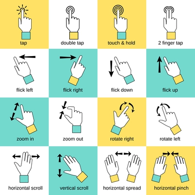 Touch pad hand gestures icons flat line set isolated vector illustration