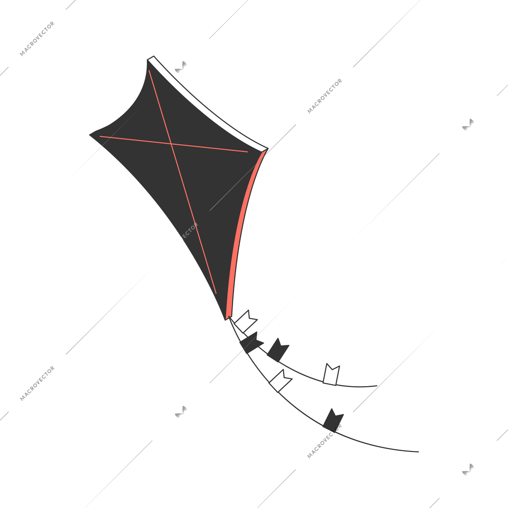 Air tourism extreme isometric composition with isolated image of kite vector illustration