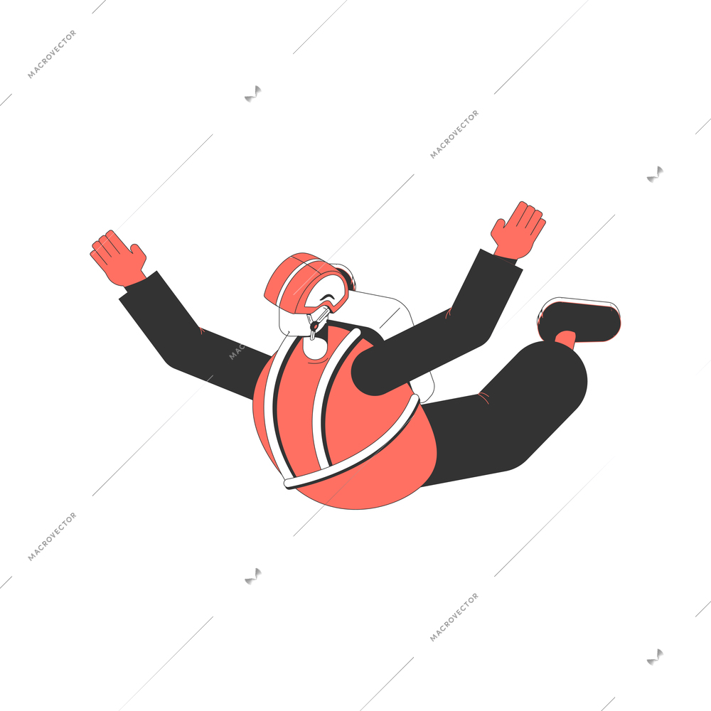 Air tourism extreme isometric composition with falling human character vector illustration