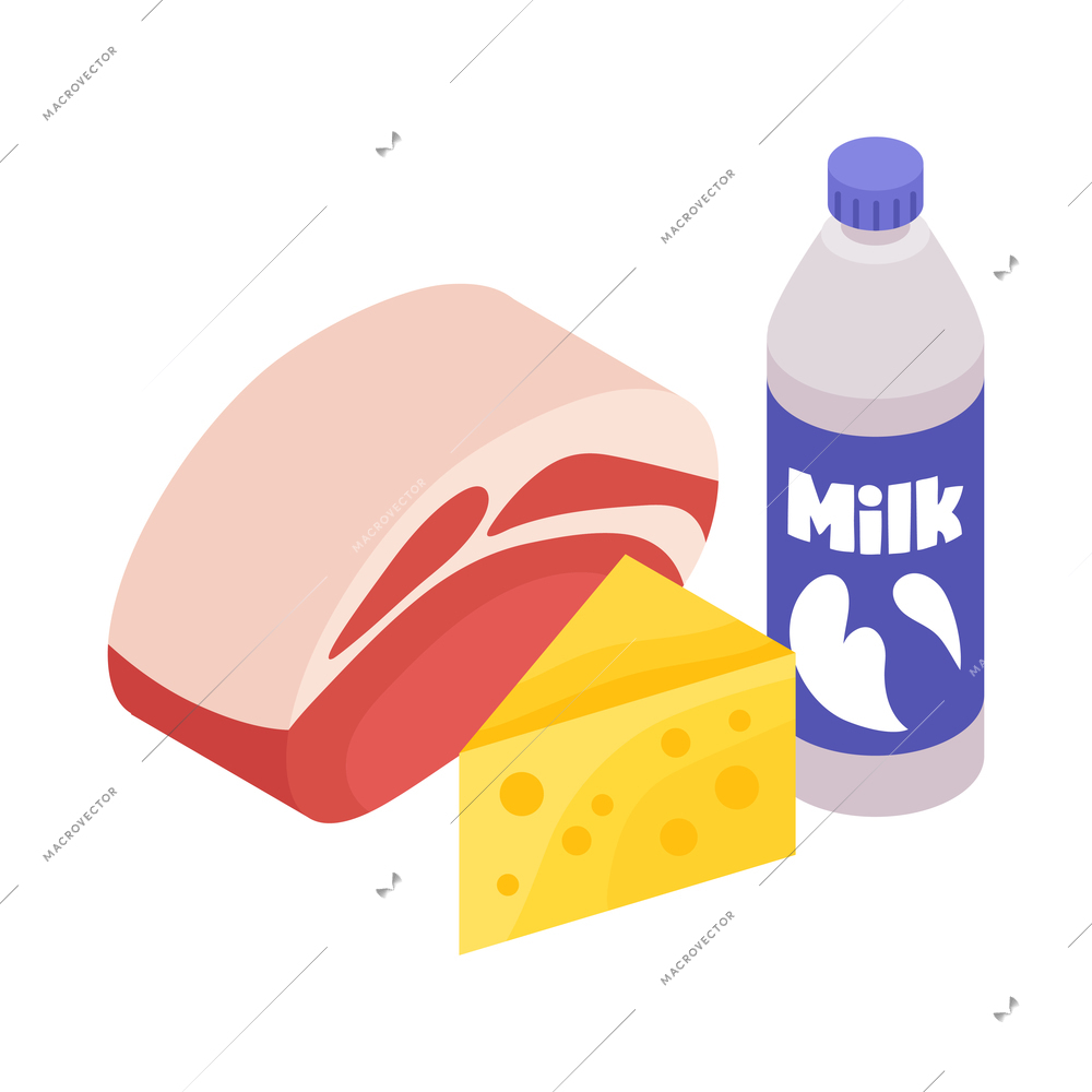 Isometric dietician nutritionist composition with icons of cheese milk and meat vector illustration