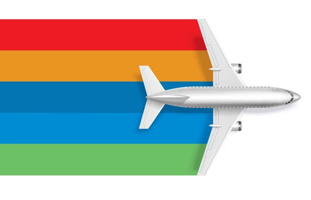 Airplane with blank rainbow for message text vector illustration