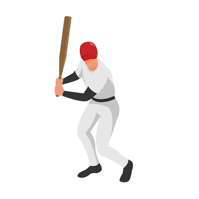 Isometric sport baseball composition with isolated human character of ballplayer on position vector illustration