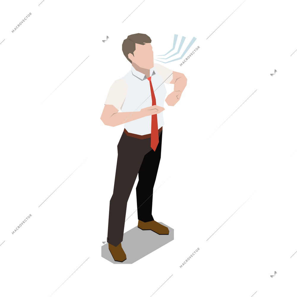 Stress management isometric composition with character of fitness worker doing breathing exercise vector illustration