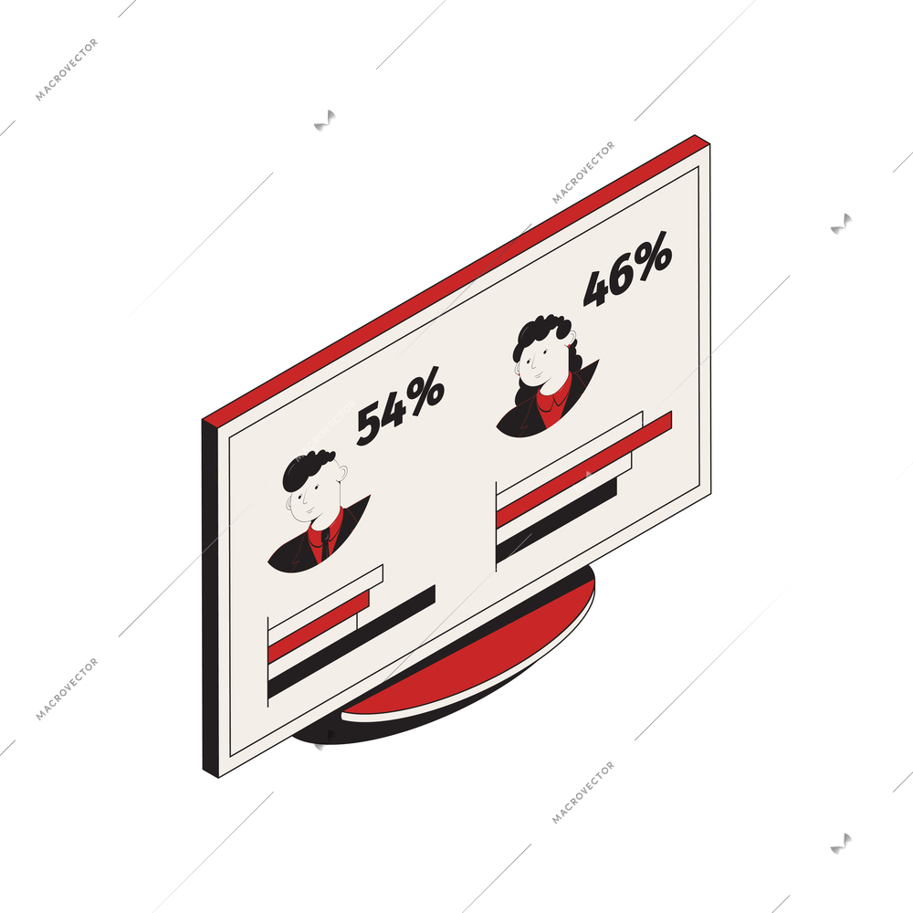 Election isometric composition with isolated image of screen showing statistics on competing candidates vector illustration