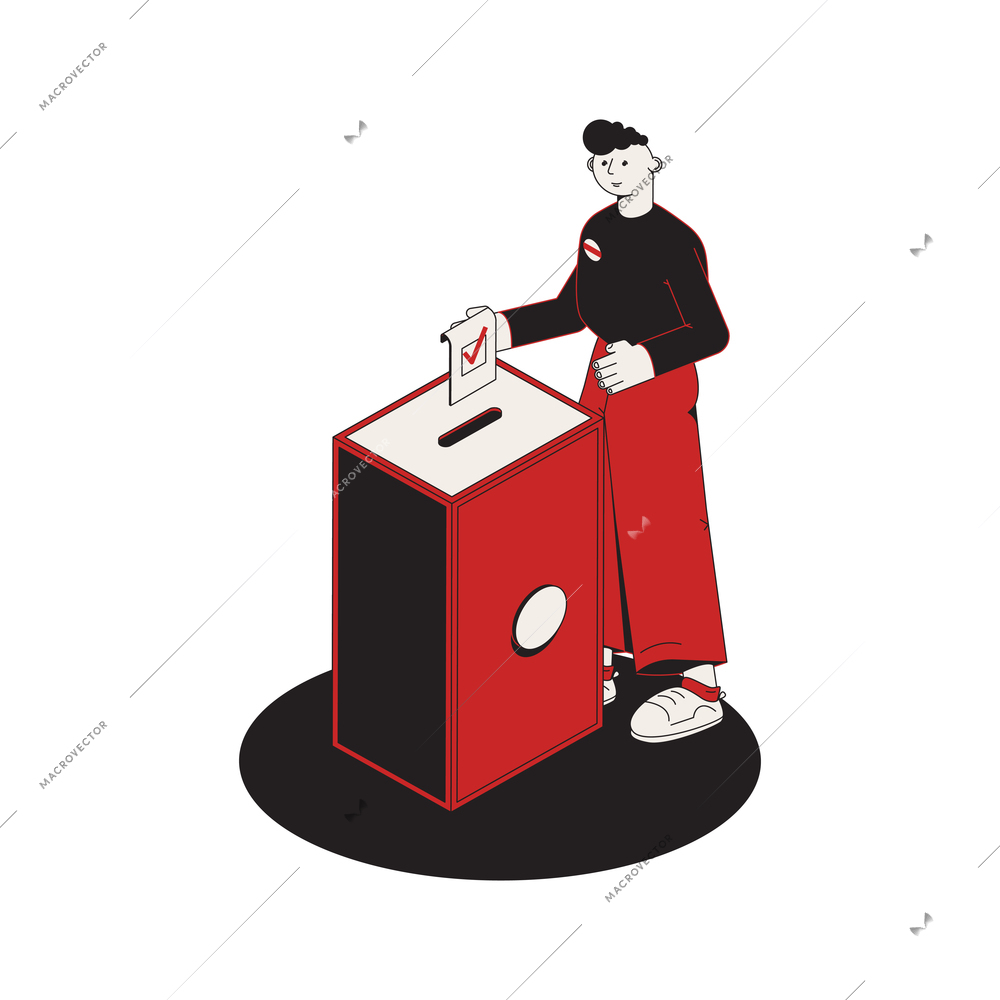 Election isometric composition with isolated image of ballot box with man putting ballot inside vector illustration