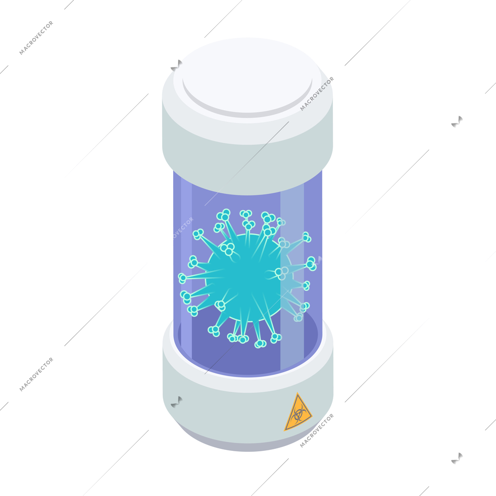 Vaccination isometric composition with biohazard signed tube containing virus vector illustration
