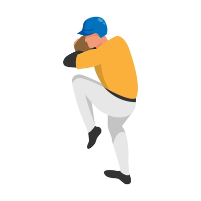 Isometric sport baseball composition with isolated human character of ballplayer on position vector illustration