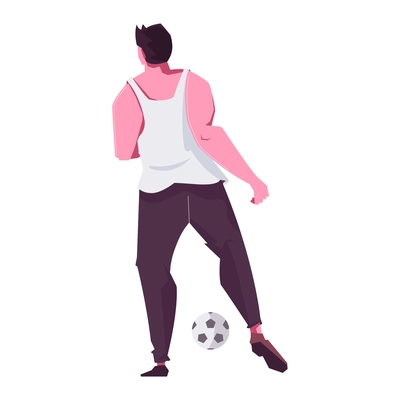 Leisure man flat composition with isolated male character of football player with ball vector illustration