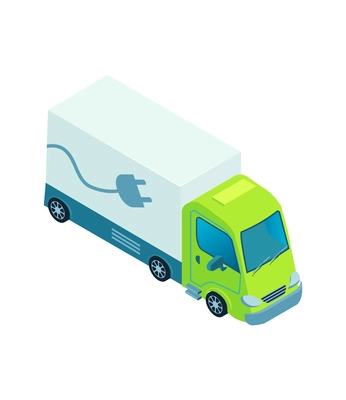 Isometric electric transport ecology friendly vehicle composition with isolated image of electrical truck vector illustration