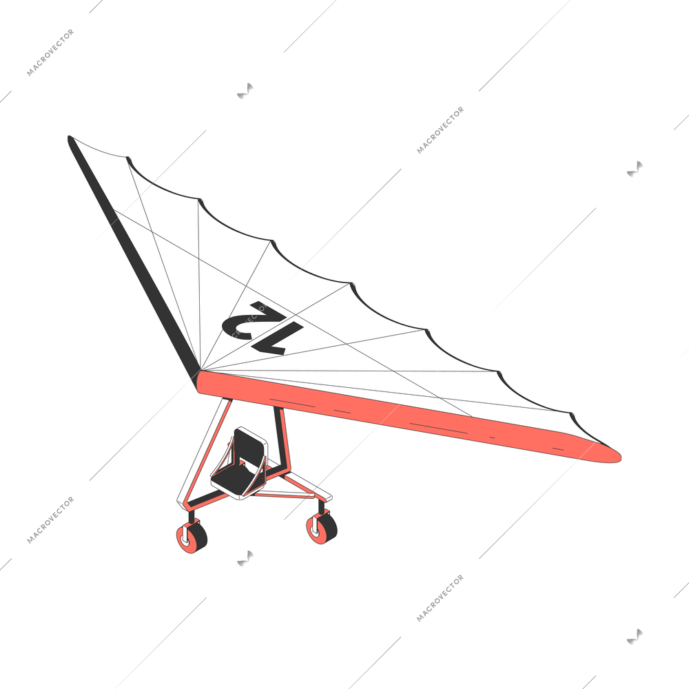 Air tourism extreme isometric composition with isolated image of hang glider with seat vector illustration