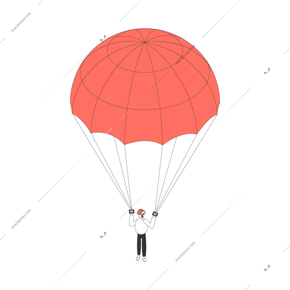 Air tourism extreme isometric composition with view of man jumping with round parachute vector illustration