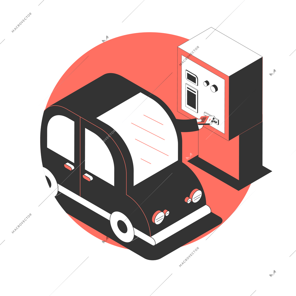 Behind wheel round composition with view of car crossing toll gate with ticket machine vector illustration