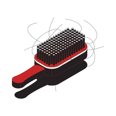 Hair problems isometric composition with isolated image of hair brush with pieces of root up hair vector illustration