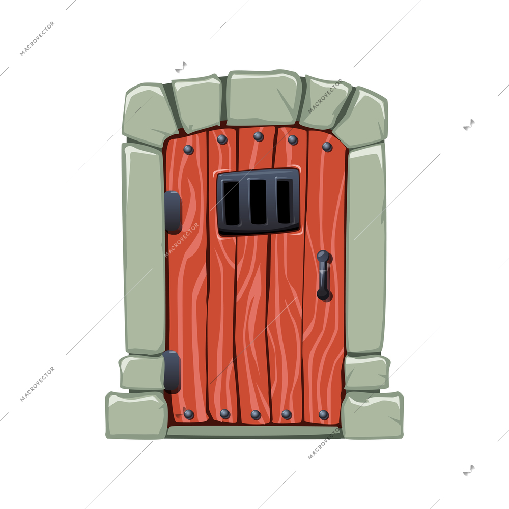 Cartoon doors composition with isolated image of dungeon door vector illustration