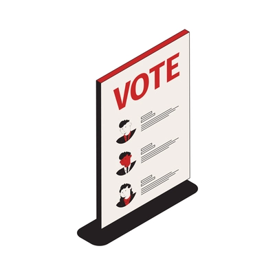 Election isometric composition with isolated image of paper with list of candidates and their programs vector illustration