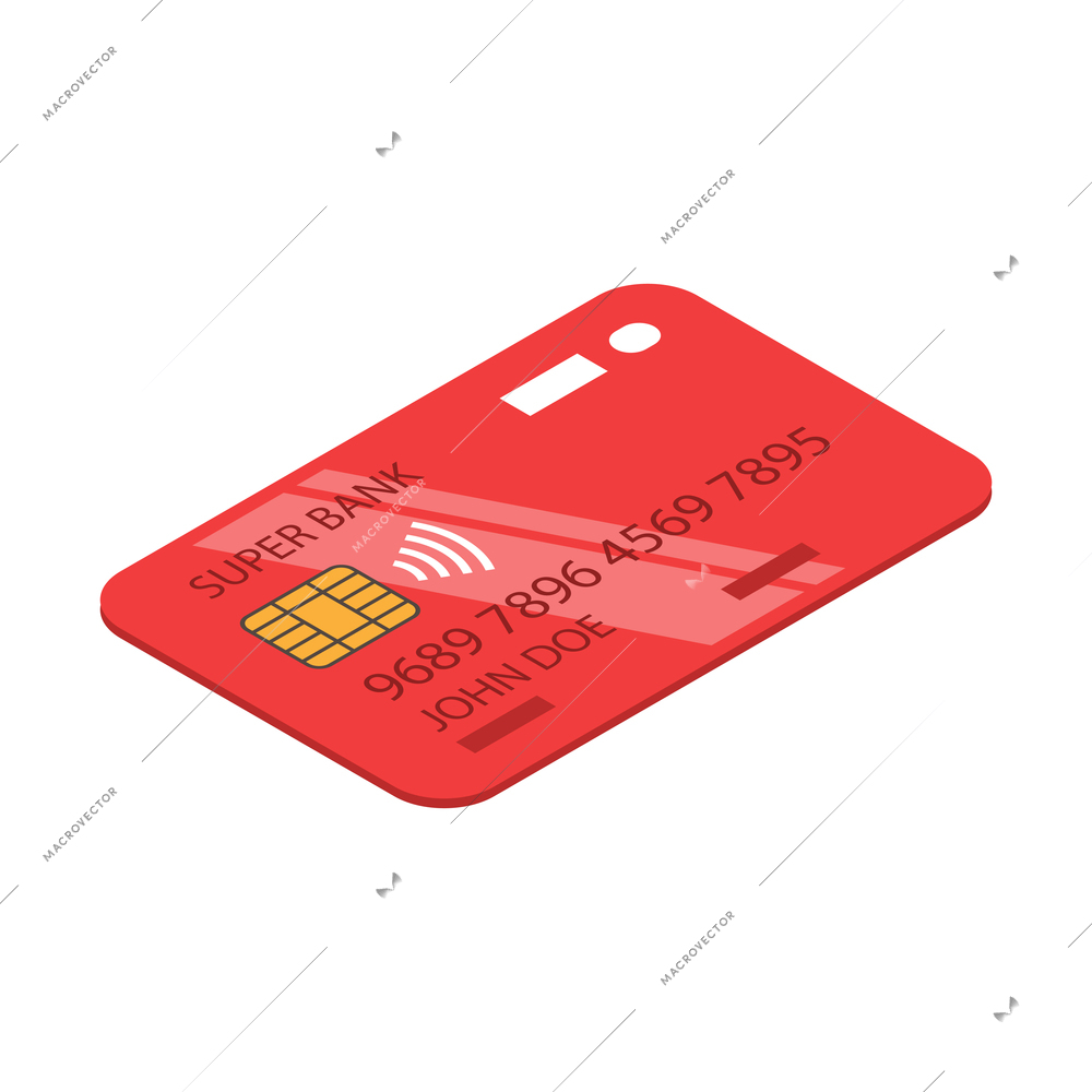 Isometric bank composition with isolated image of red credit card vector illustration