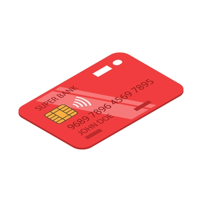 Isometric bank composition with isolated image of red credit card vector illustration