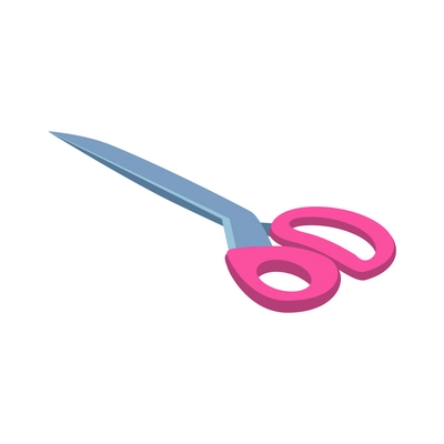 Isometric sewing workshop studio composition with isolated image of big scissors vector illustration