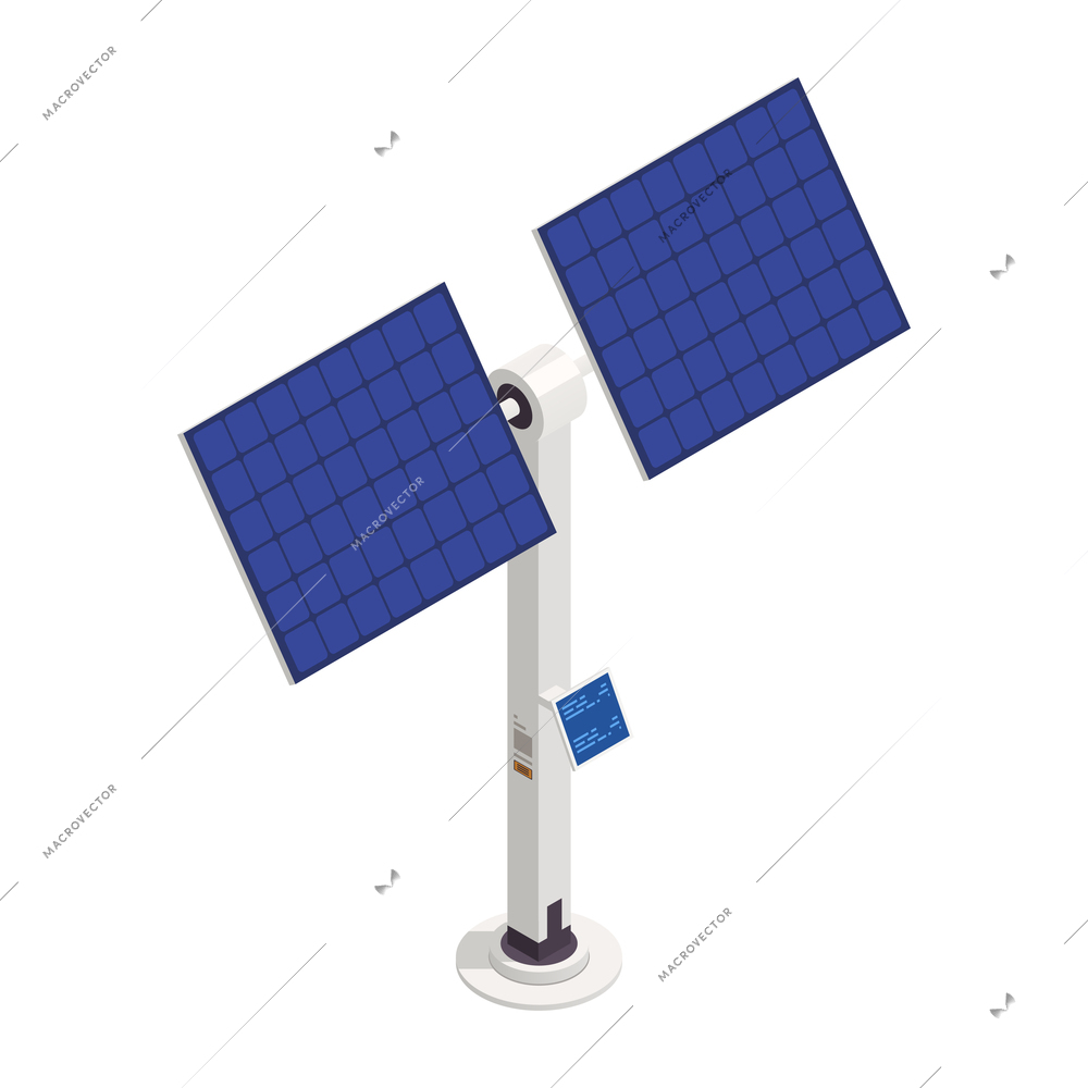 Space colonization terraforming isometric composition with pair of solar batteries on stand vector illustration