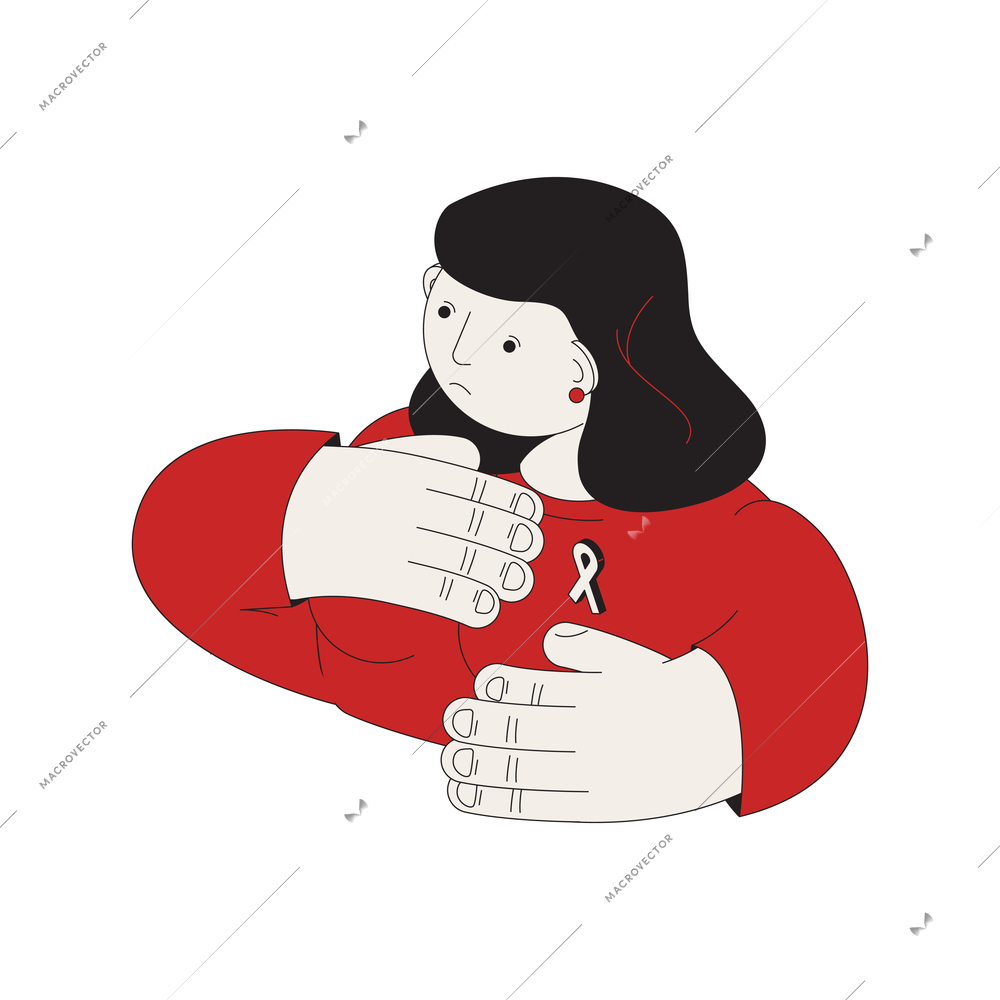 Oncology isometric composition with character of woman wearing oncology sign vector illustration