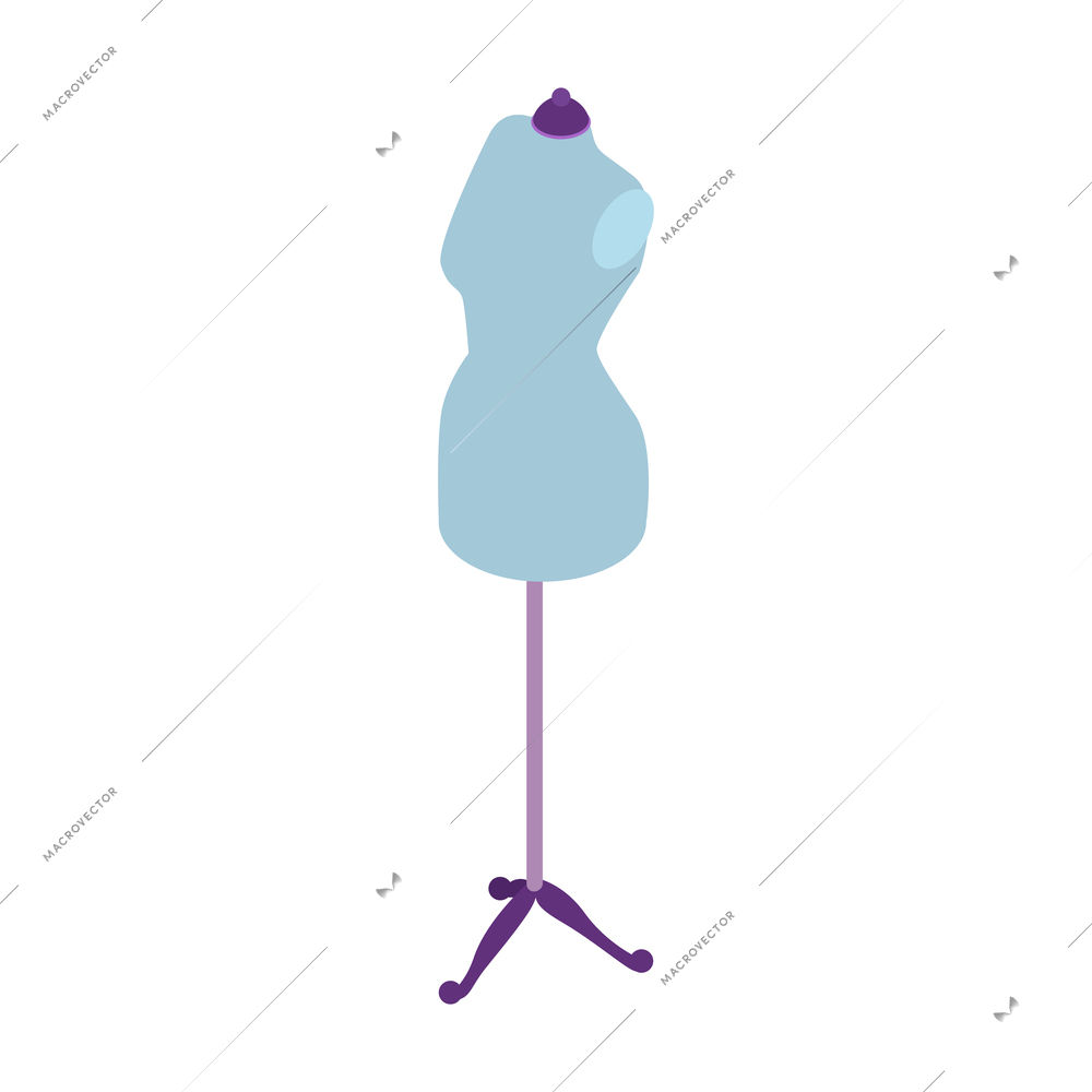 Isometric sewing workshop studio composition with female body mannequin on stand vector illustration