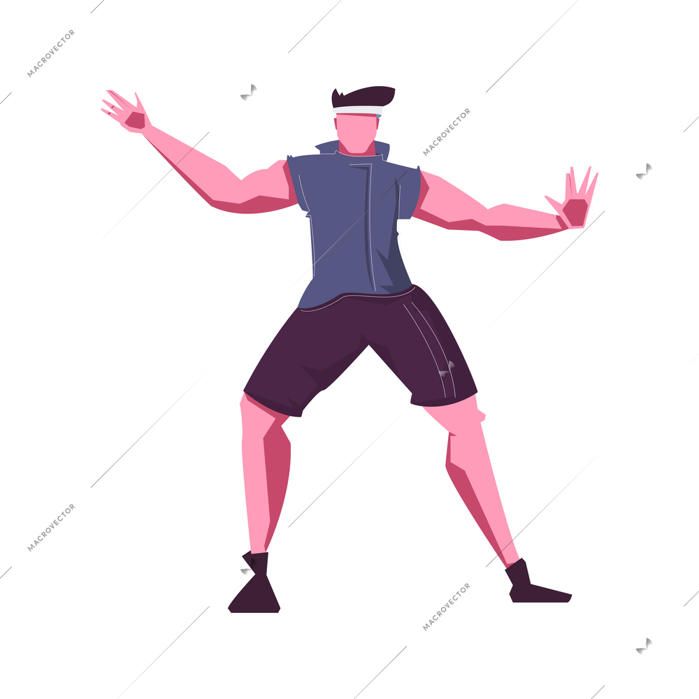 Leisure man flat composition with isolated character of man in sportwear spreading hands vector illustration