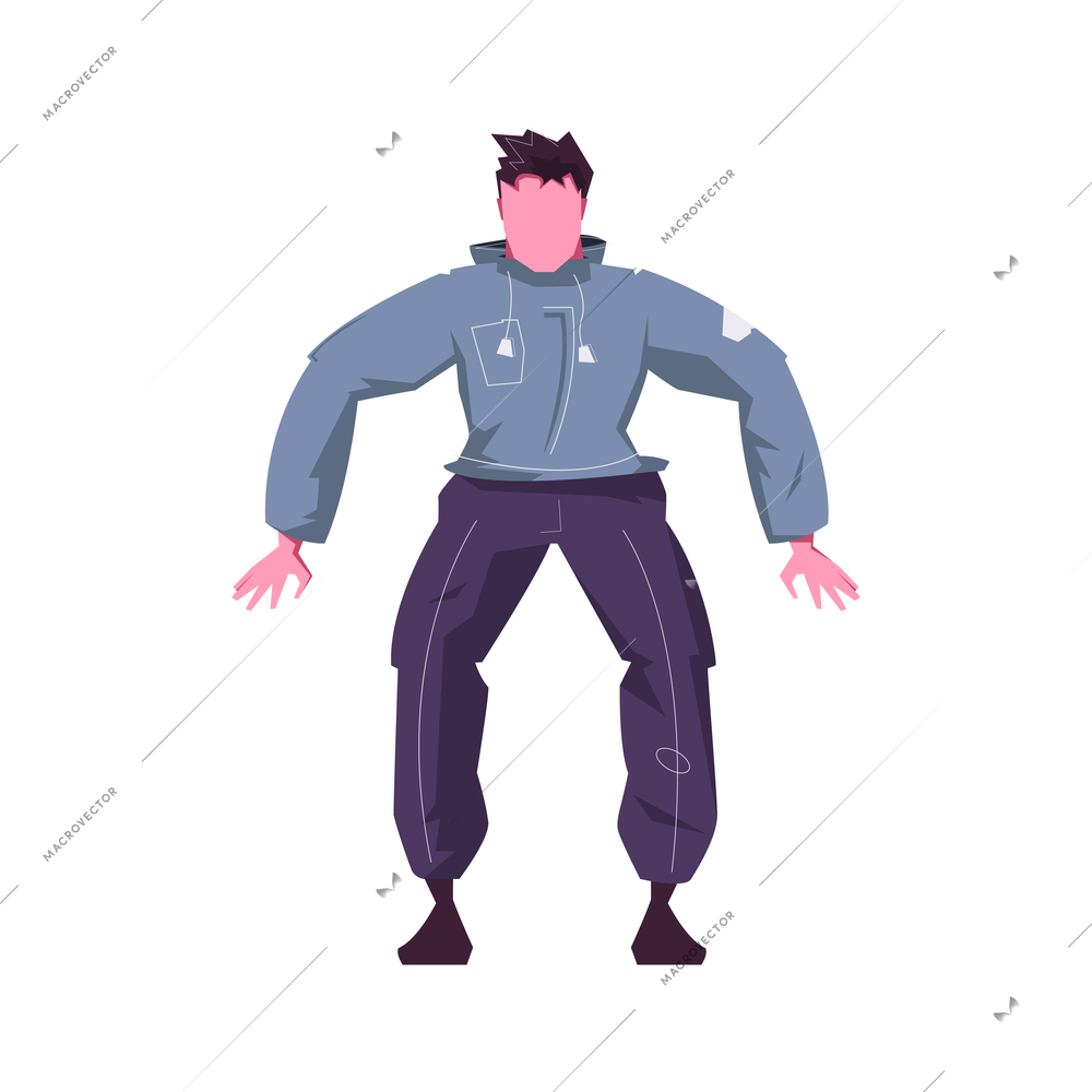 Leisure man flat composition with isolated male character standing in ready pose vector illustration