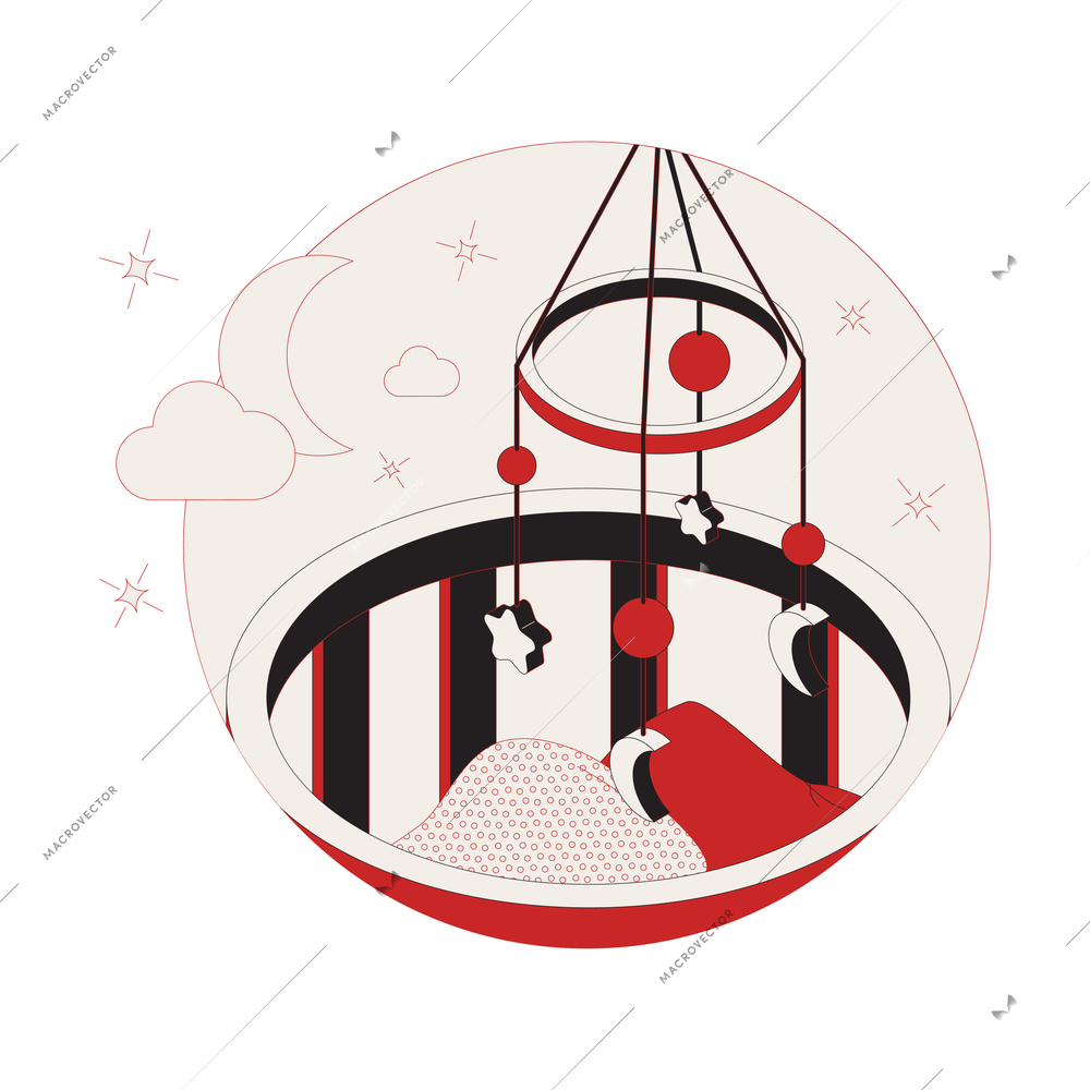 Dreams sleep isometric round composition with hanging sleep catcher accessory vector illustration