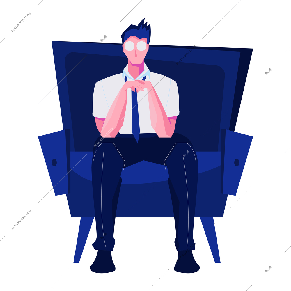 Night club flat composition with isolated character of sitting man with empty eyes vector illustration