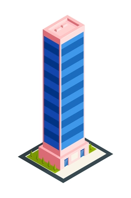 Isometric city skyscraper composition with isolated image of modern urban architecture tall building on blank background vector illustration