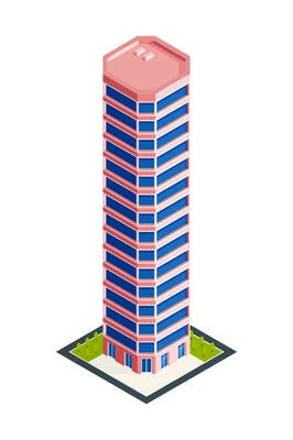 Isometric city skyscraper composition with isolated image of modern urban architecture tall building on blank background vector illustration