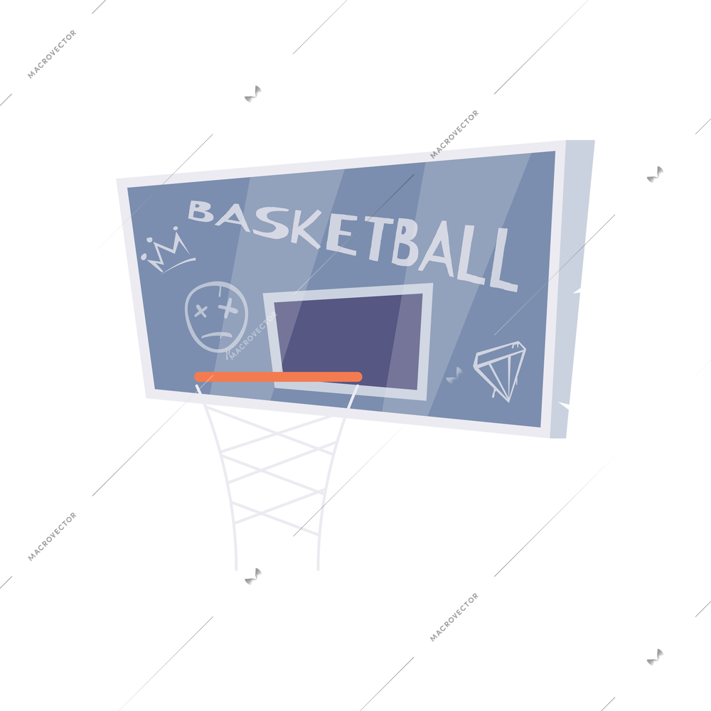 Leisure man flat composition with isolated image of basketball basket covered with graffiti vector illustration