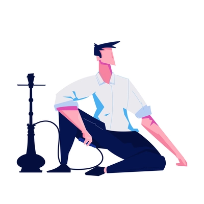 Night club flat composition with isolated character of sitting man with hookah vector illustration