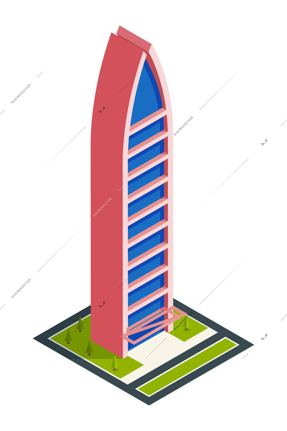 Isometric city skyscraper composition with isolated image of modern urban architecture tall building on blank background vector illustration