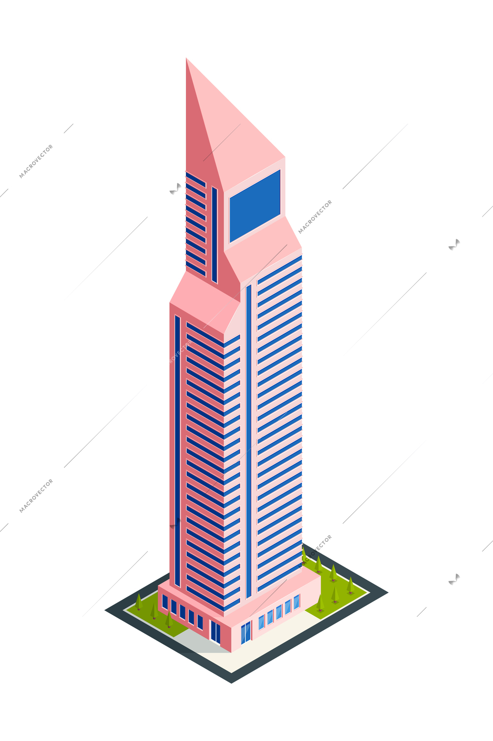 Isometric city skyscraper composition with isolated image of modern urban architecture tall building on blank background vector illustration