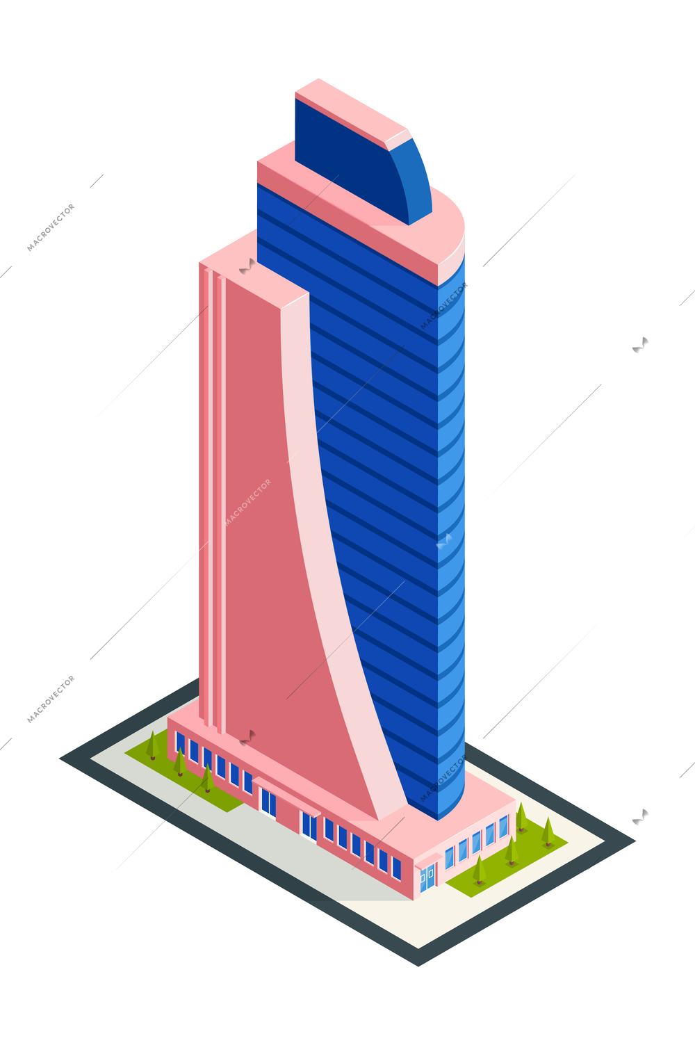 Isometric city skyscraper composition with isolated image of modern urban architecture tall building on blank background vector illustration