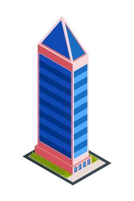 Isometric city skyscraper composition with isolated image of modern urban architecture tall building on blank background vector illustration