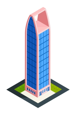 Isometric city skyscraper composition with isolated image of modern urban architecture tall building on blank background vector illustration