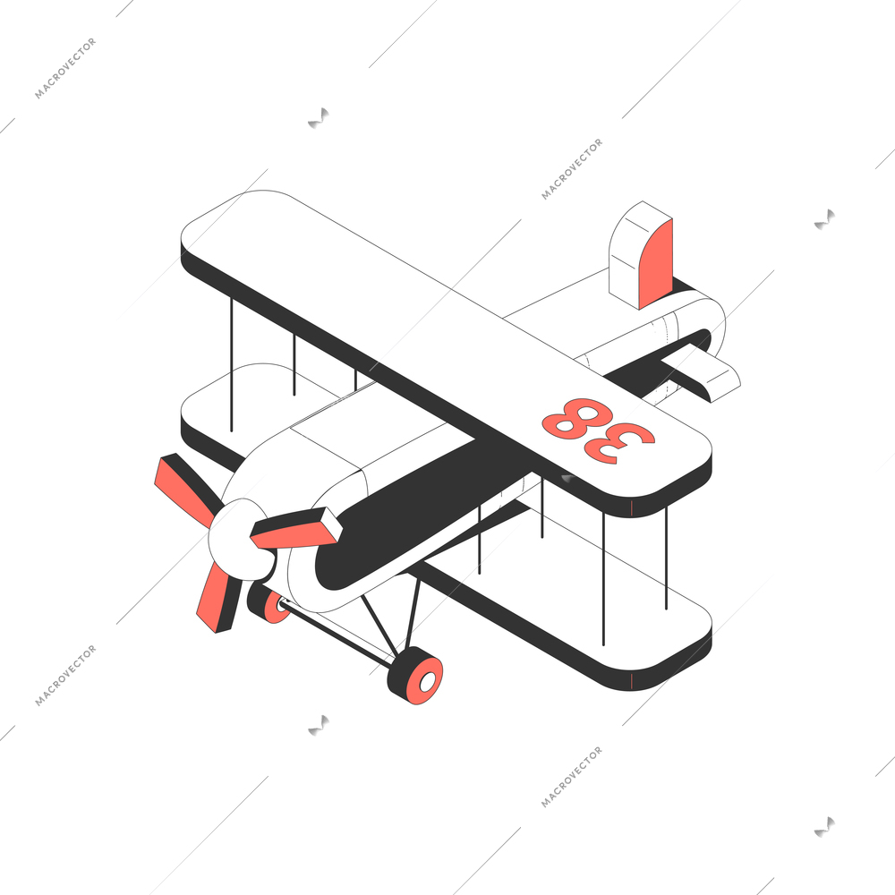 Air tourism extreme isometric composition with isolated image of turboprop plane vector illustration