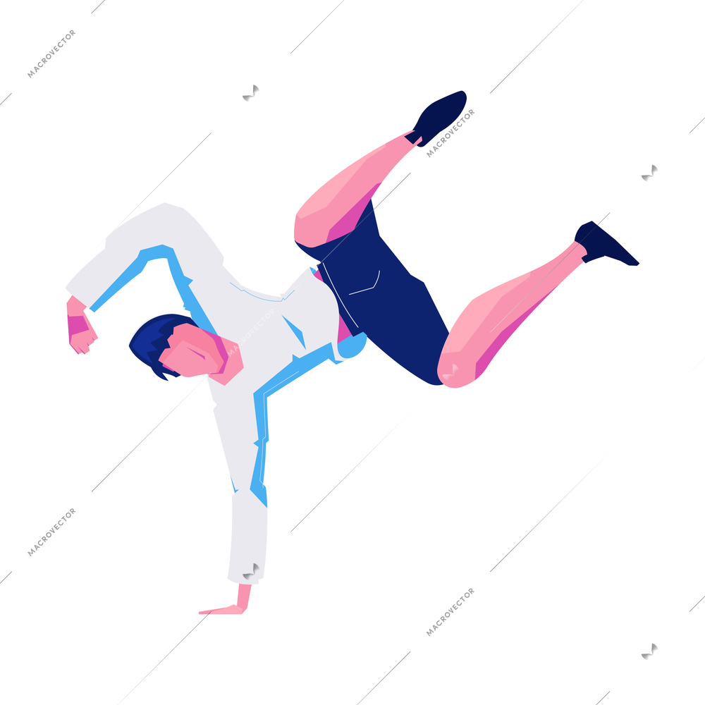 Night club flat composition with isolated male character of dancer standing on single hand vector illustration