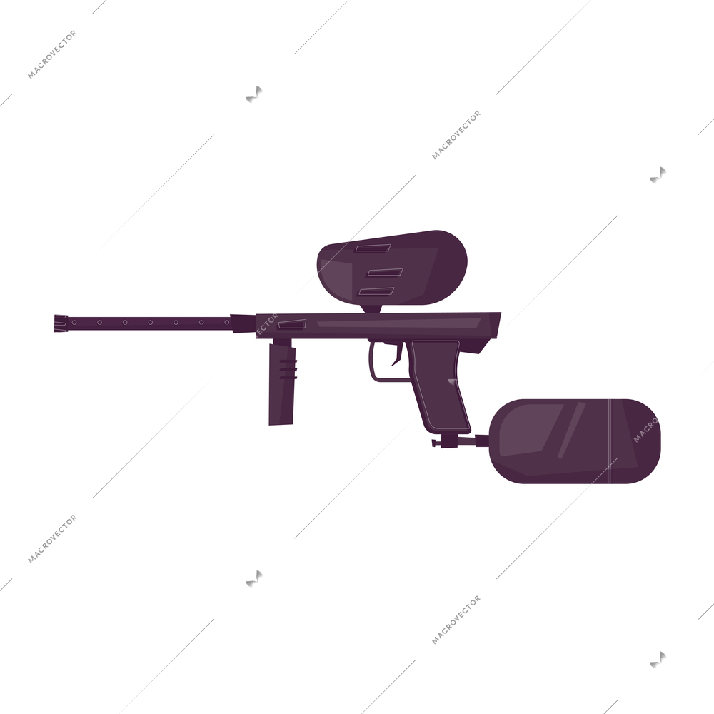 Leisure man flat composition with isolated image of remote marker paintball gun vector illustration