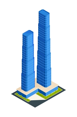 Isometric city skyscraper composition with isolated image of modern urban architecture tall building on blank background vector illustration