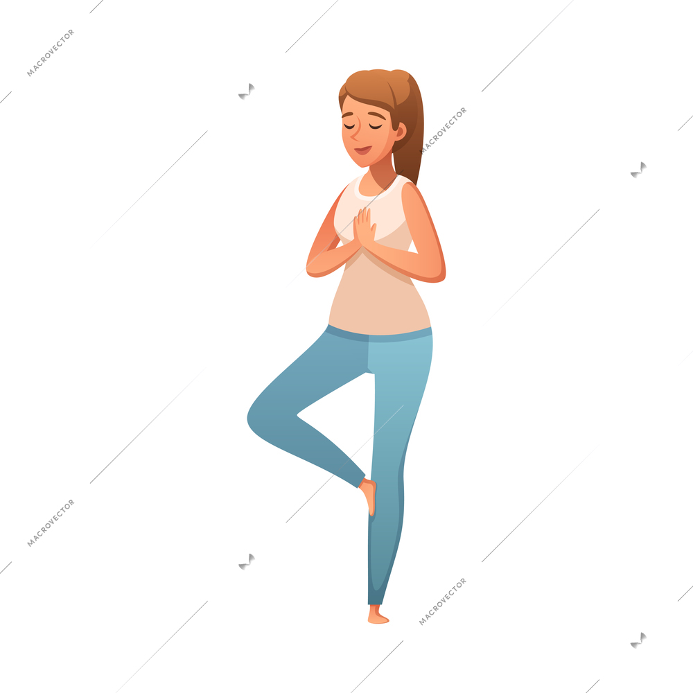 Healthy lifestyle cartoon composition with character of girl standing on single leg vector illustration